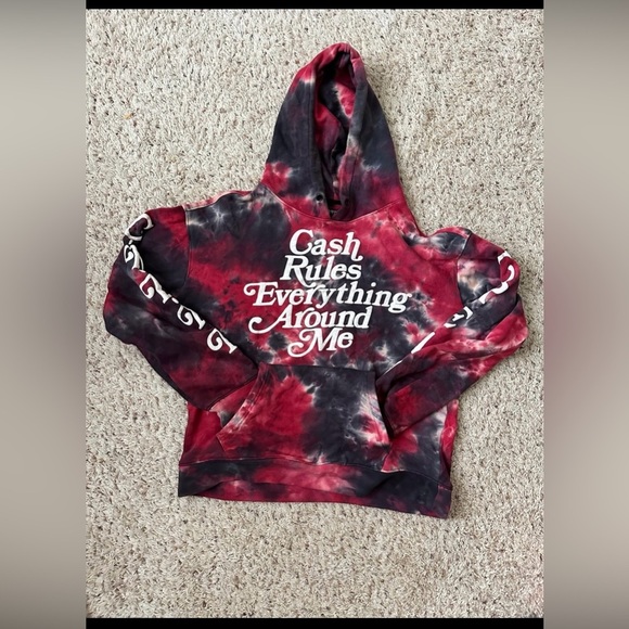 Hudson Cash Rules Everything Around Me Red Tie Dye Hoodie Pullover Sweatshirt - Picture 1 of 6